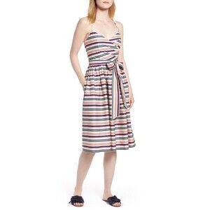 1901 Stripe Strappy Cotton Belted Navy Pink Combo Dress Size 4 $200